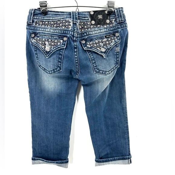 Miss Me Womens Cuffed Capri Jeans Size 29 Flap Pocket Bling Rhinestone Cropped - Picture 5 of 14